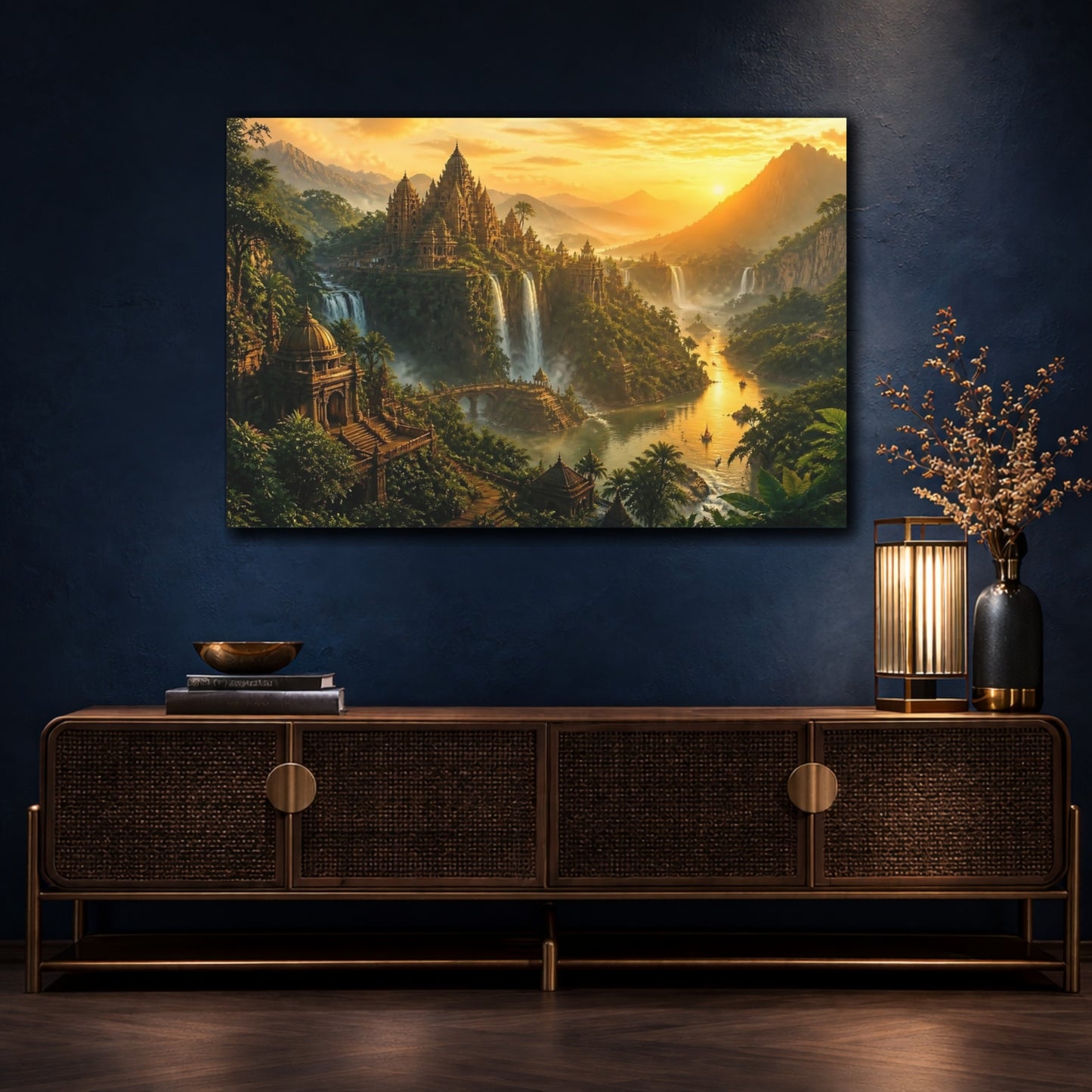 Mockup 4. Temple City At Sunset shown as canvas print