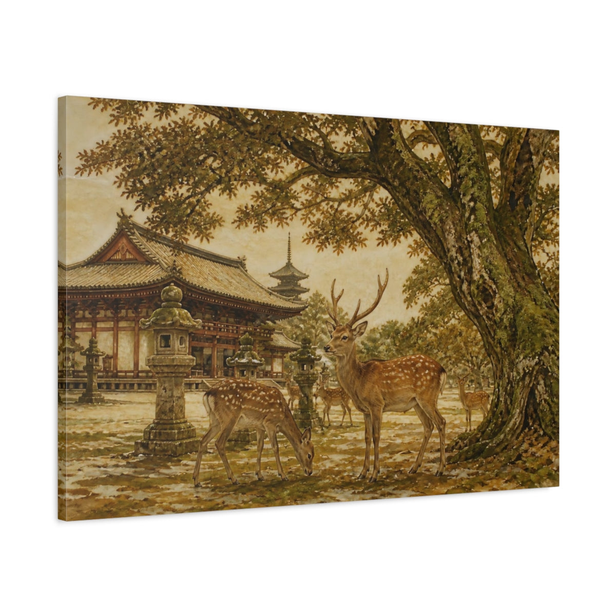 Main Mockup. Temple Deer In Autumn shown as canvas print