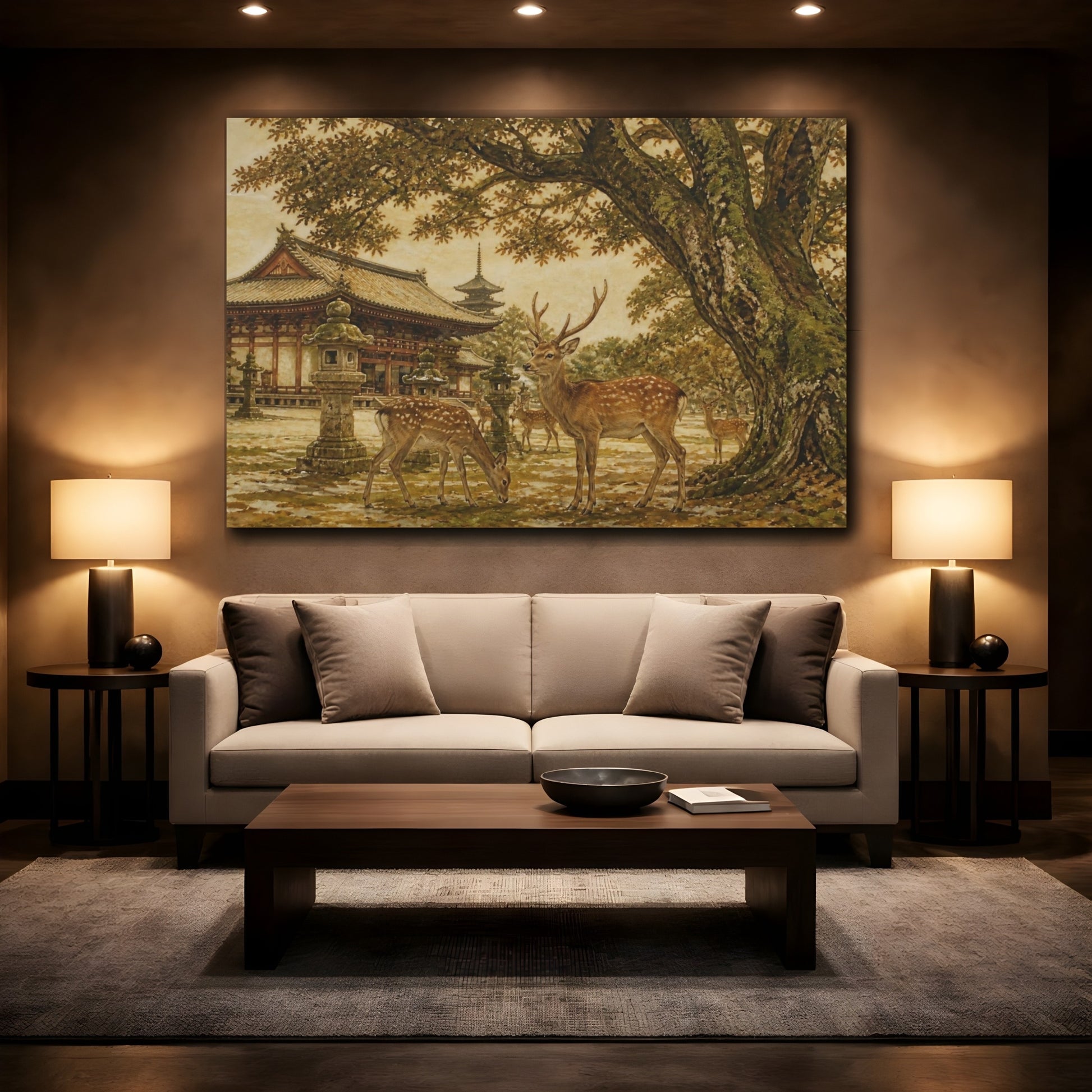 Mockup 2. Temple Deer In Autumn shown as canvas print