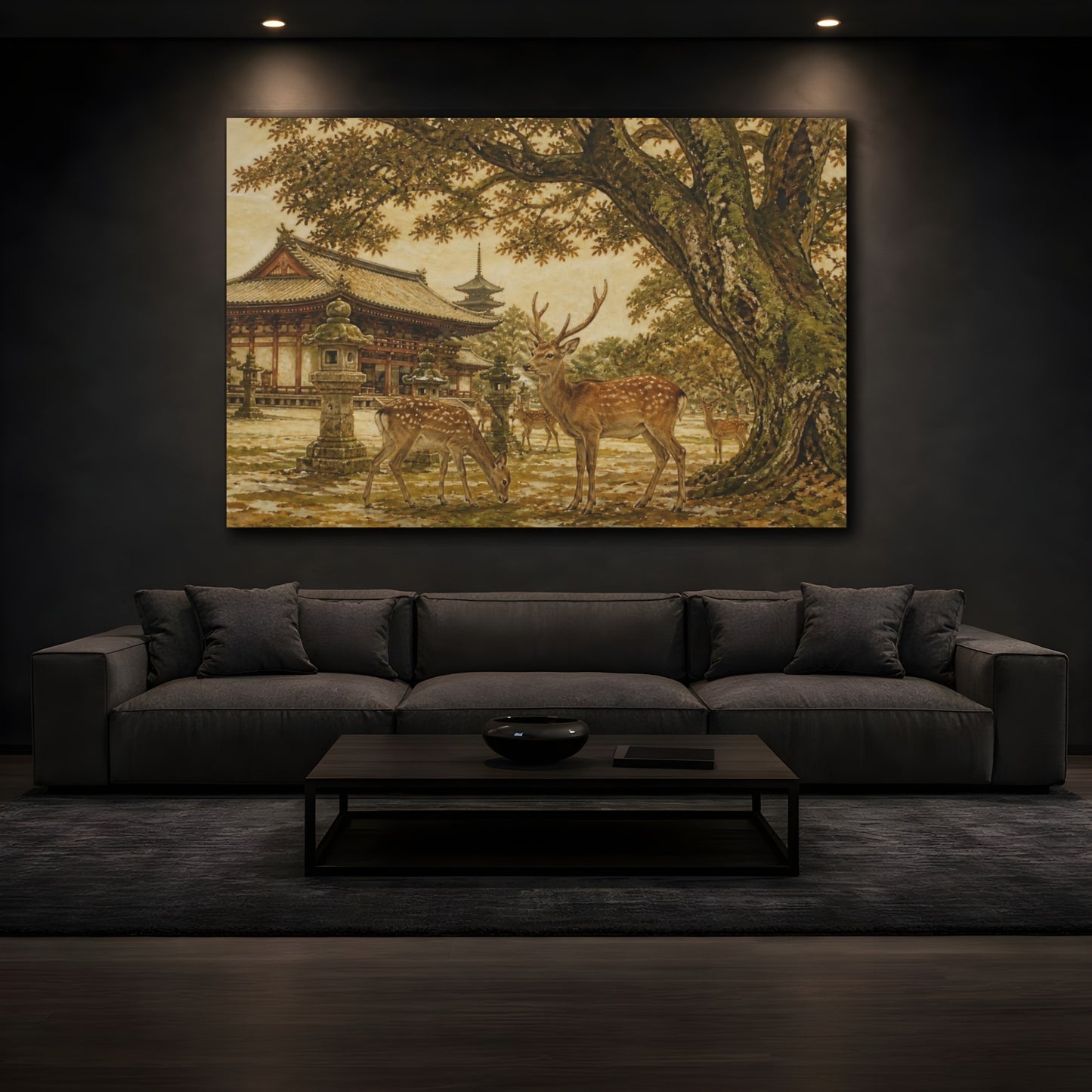 Mockup 3. Temple Deer In Autumn shown as canvas print