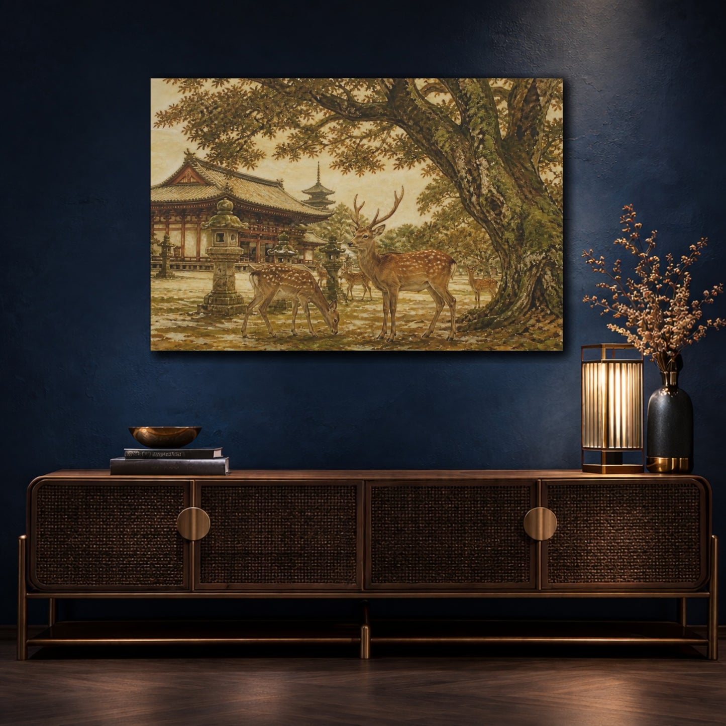 Mockup 4. Temple Deer In Autumn shown as canvas print