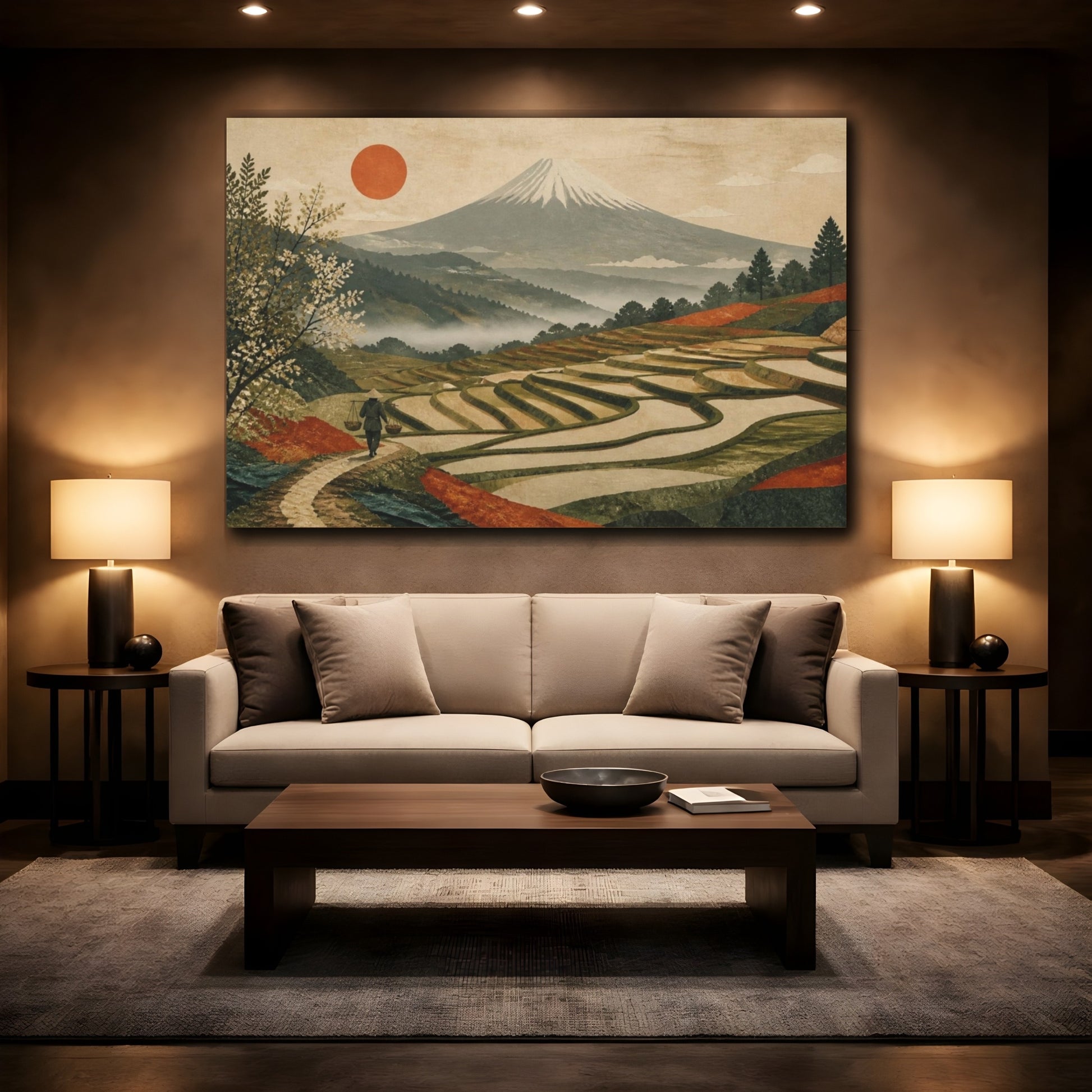 Mockup 2. Terraced Fields By Fuji shown as canvas print