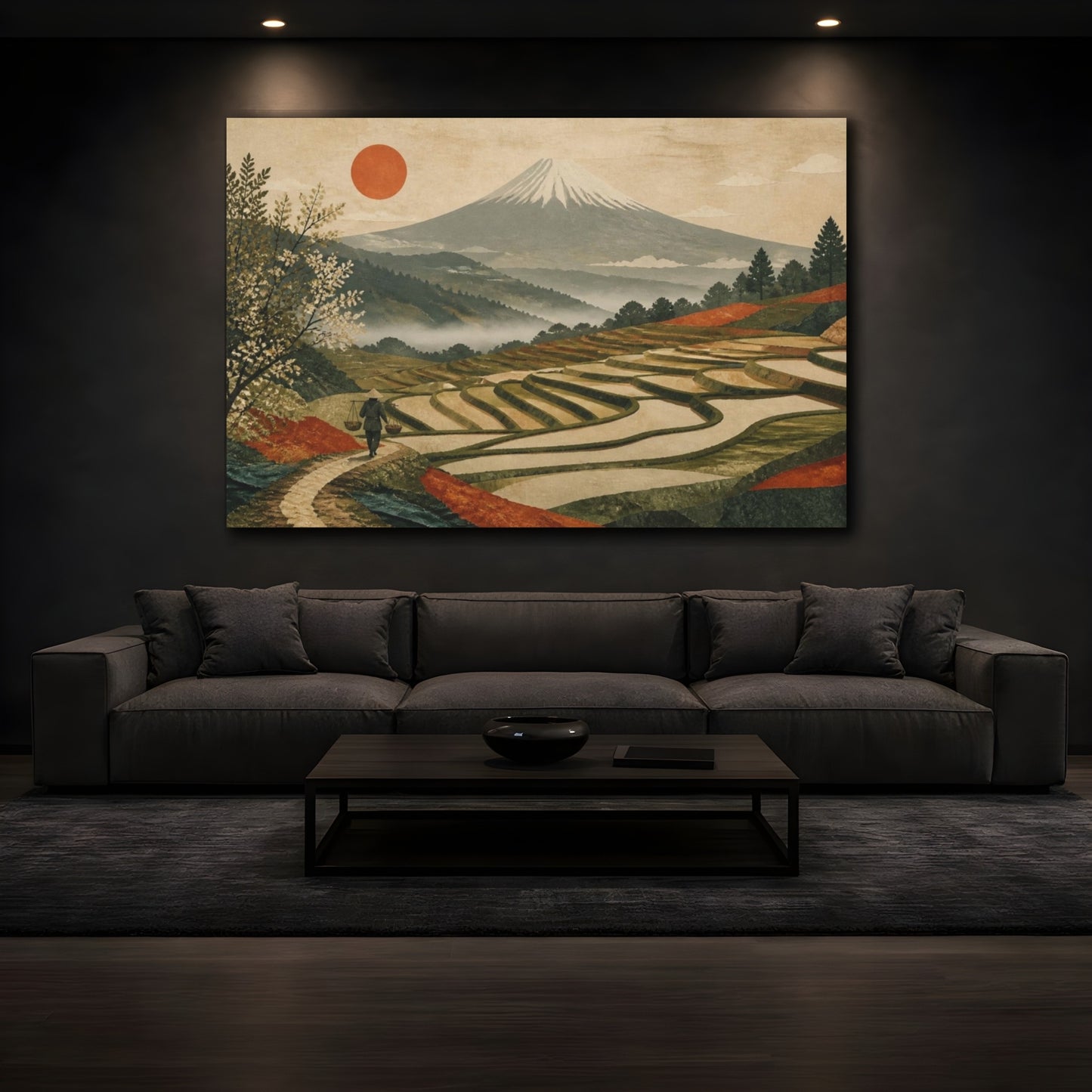 Mockup 3. Terraced Fields By Fuji shown as canvas print