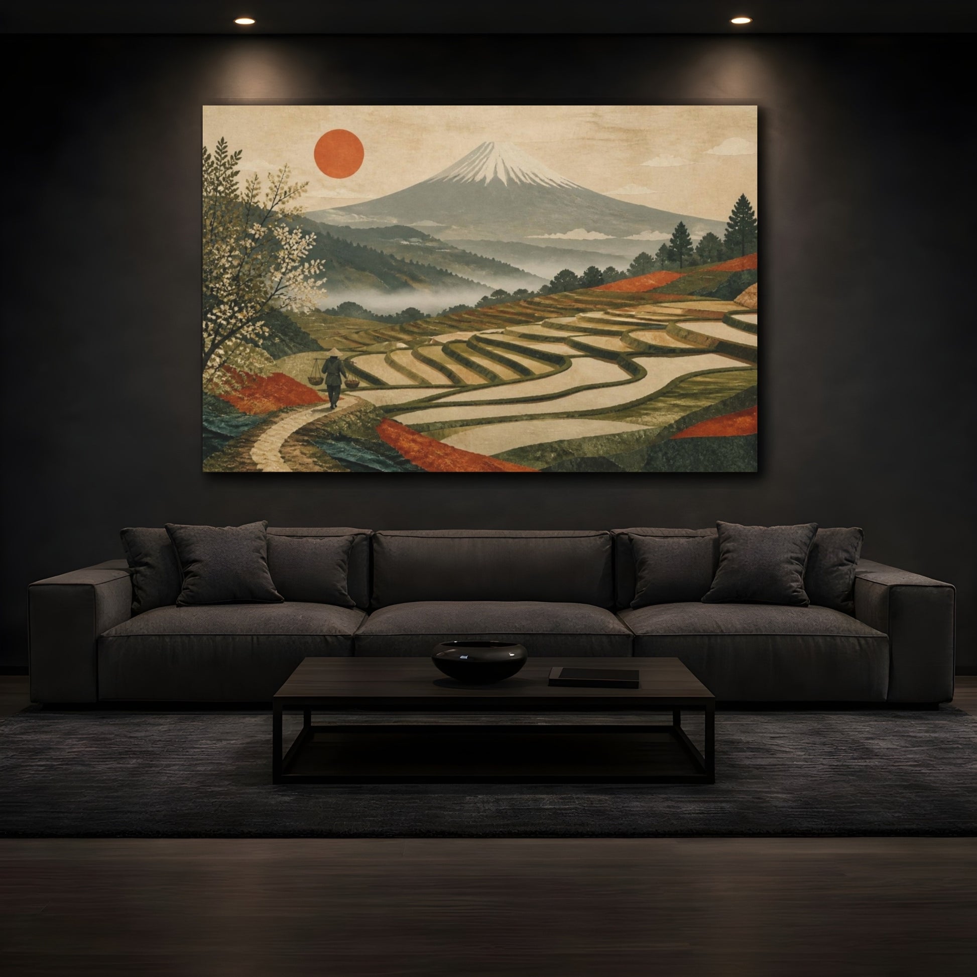 Mockup 3. Terraced Fields By Fuji shown as canvas print