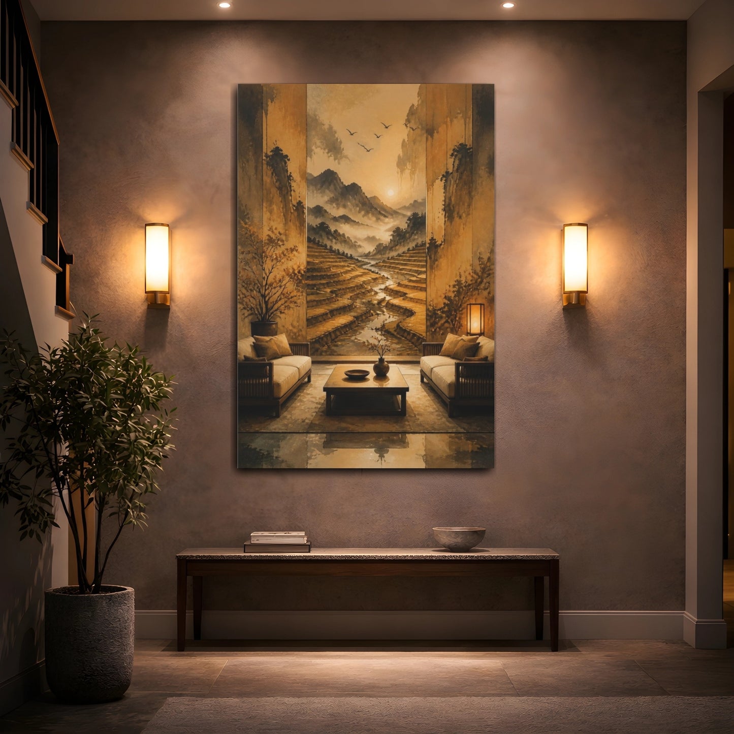 Mockup 2. Terraced Fields Living Room shown as canvas print