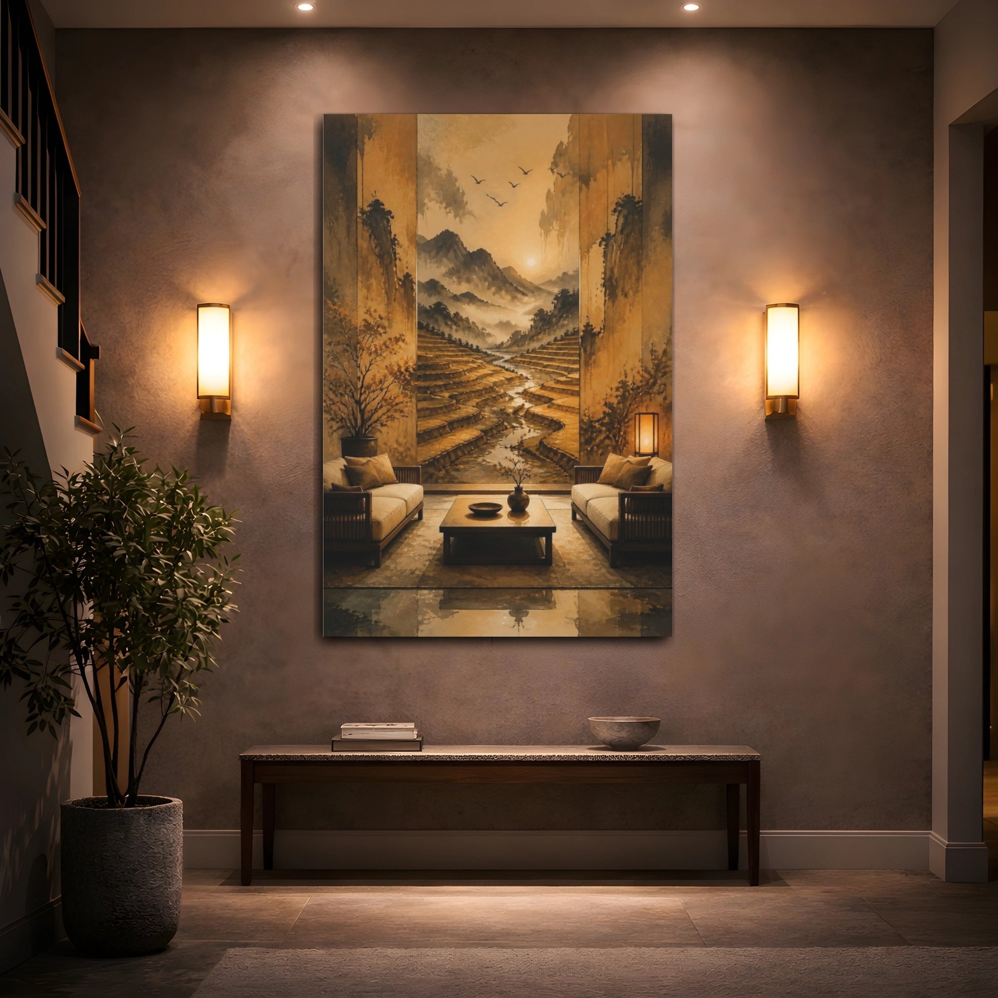 Mockup 2. Terraced Fields Living Room shown as canvas print