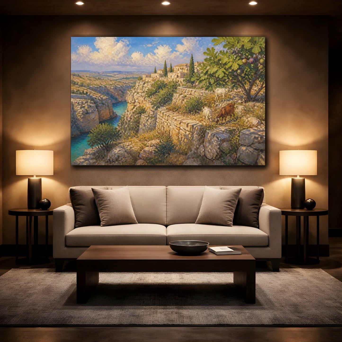 Mockup 2. Terraced Limestone Landscape With Goats shown as canvas print