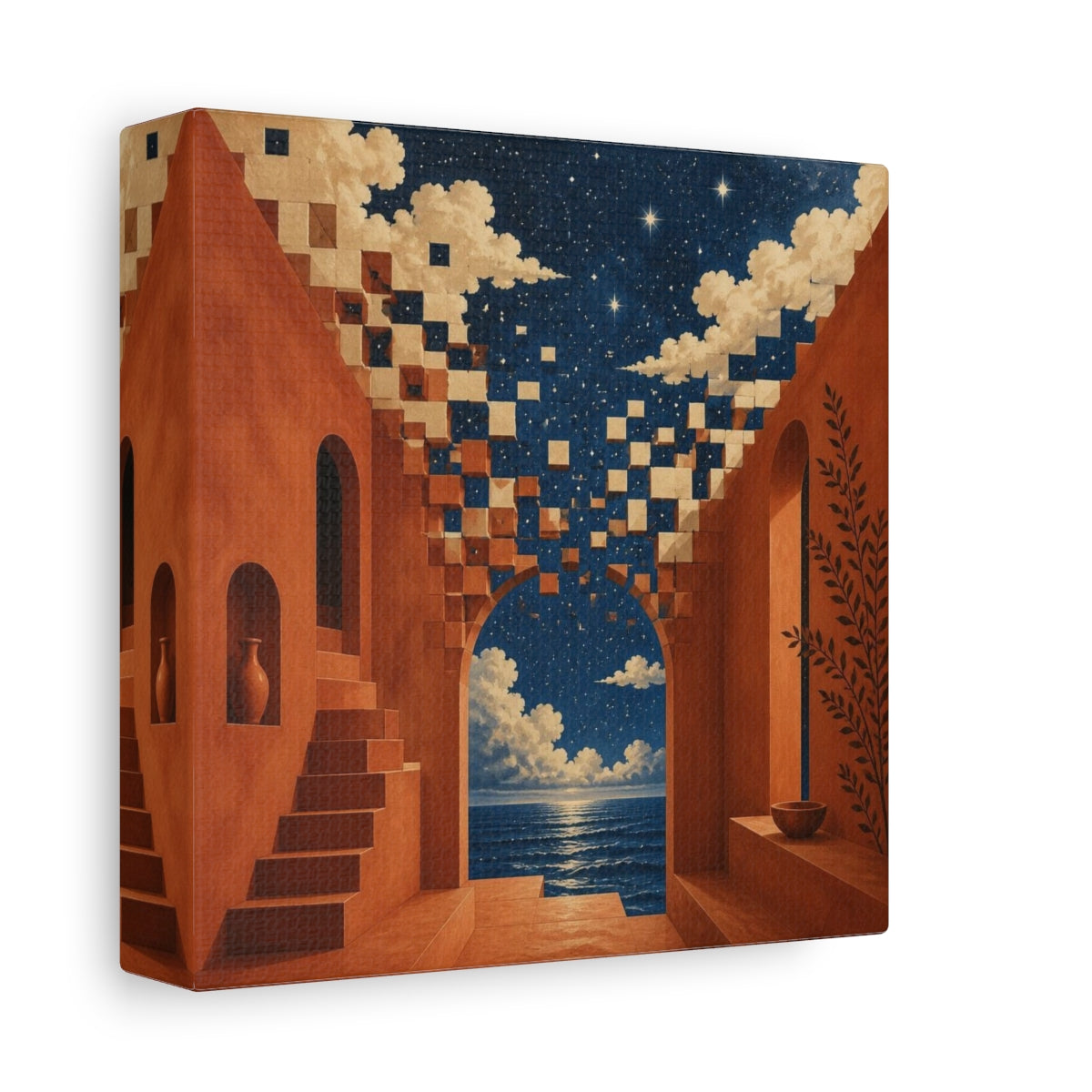 Side Mockup 2. Terracotta Arch Illusion shown as canvas print