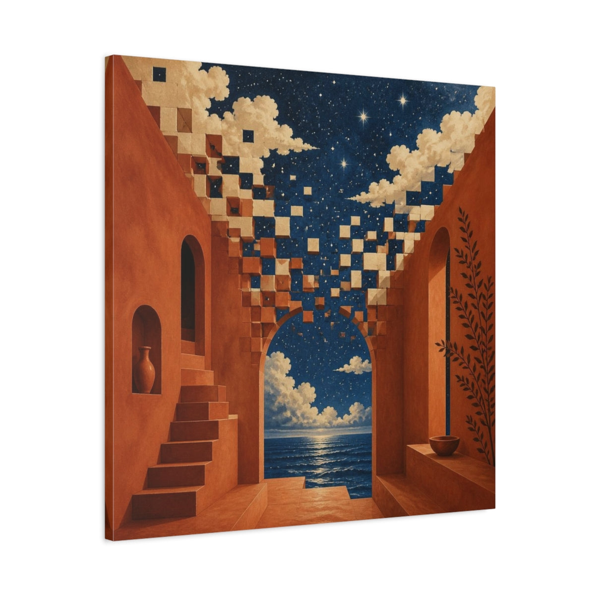 Side Mockup 3. Terracotta Arch Illusion shown as canvas print