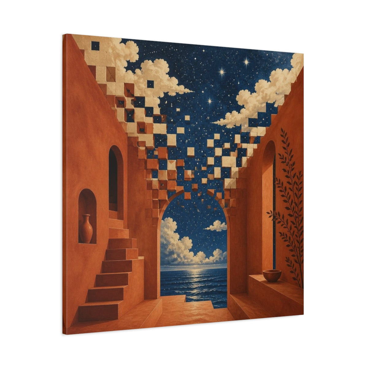 Side Mockup 1. Terracotta Arch Illusion shown as canvas print