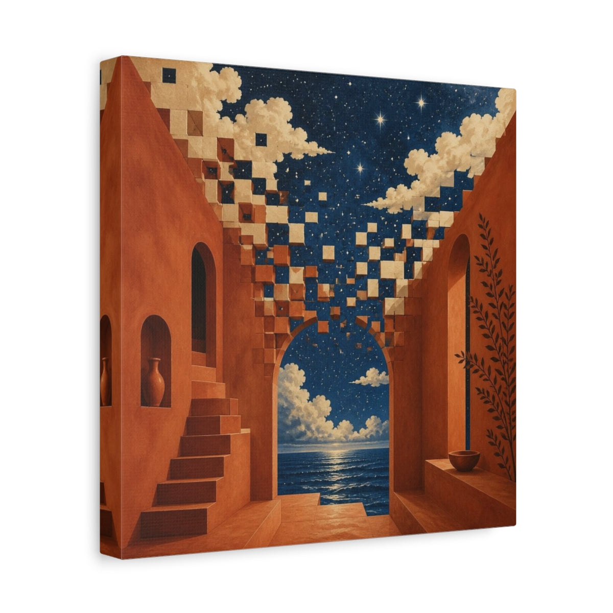 Side Mockup 8. Terracotta Arch Illusion shown as canvas print