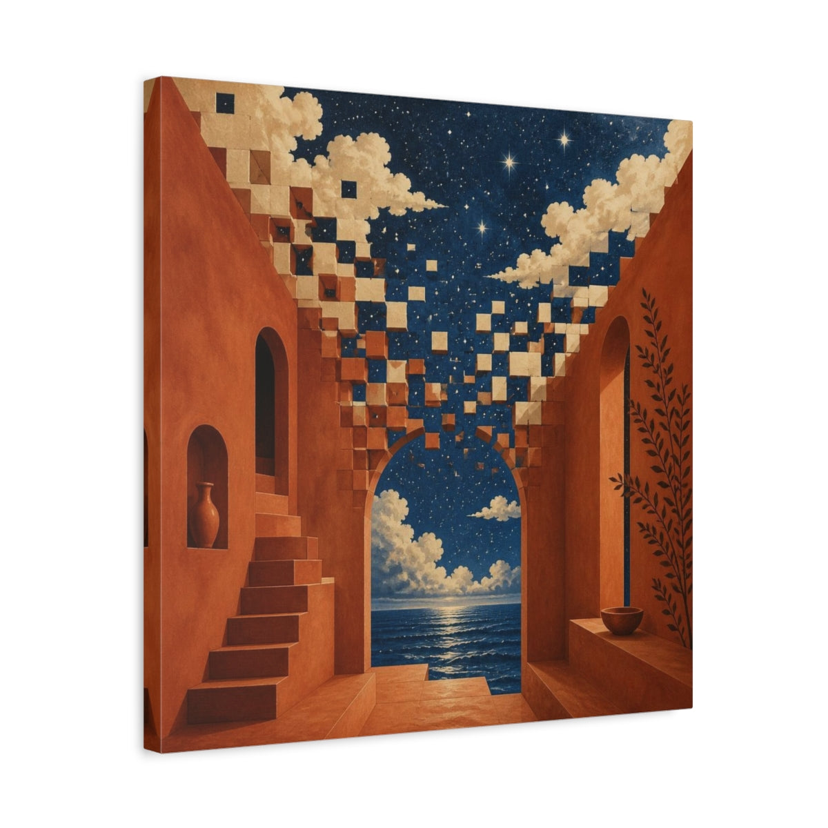 Side Mockup 5. Terracotta Arch Illusion shown as canvas print