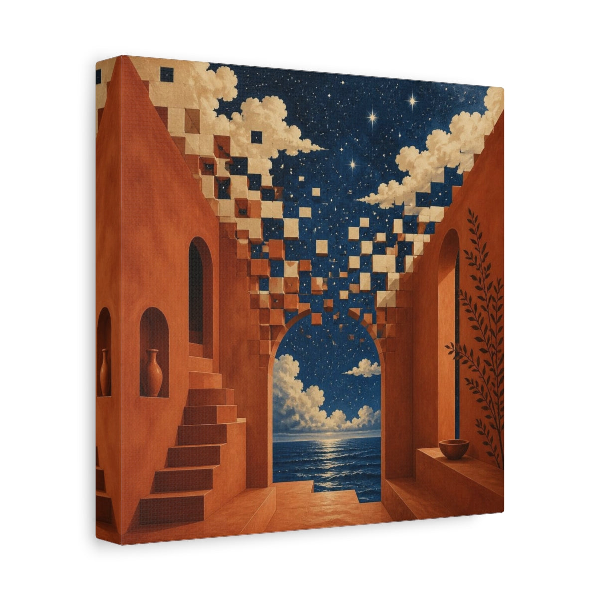 Side Mockup 9. Terracotta Arch Illusion shown as canvas print