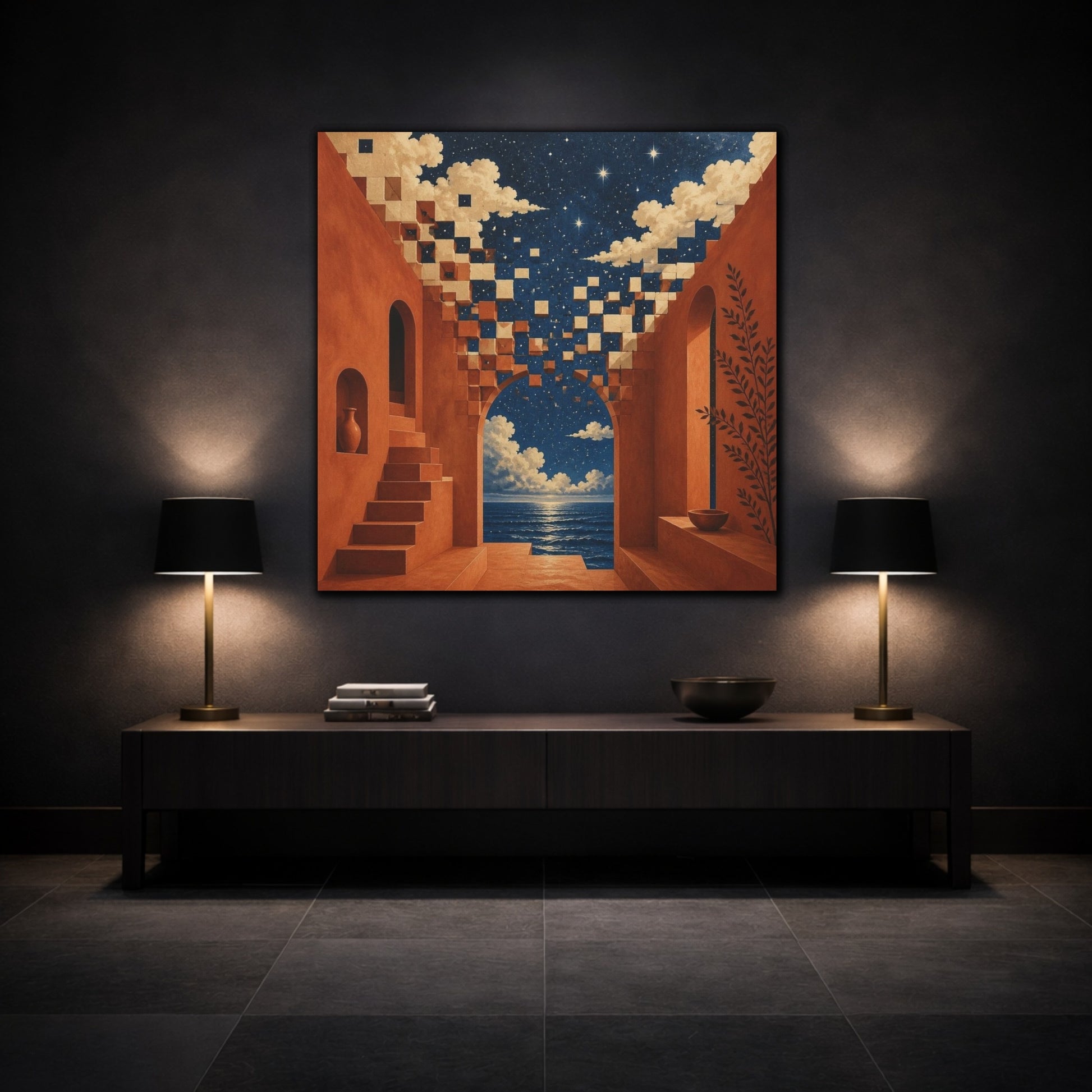 Mockup 3. Terracotta Arch Illusion shown as canvas print