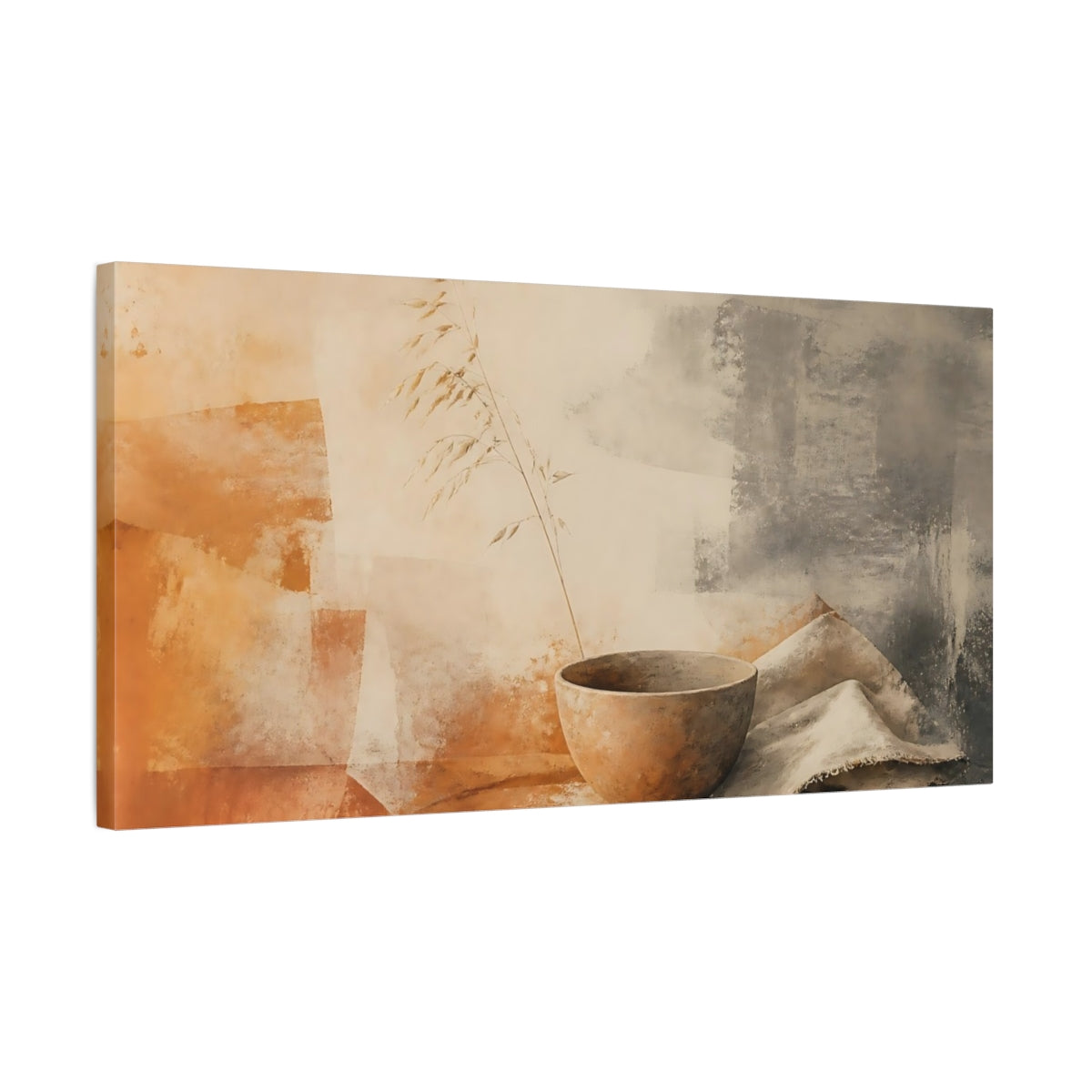 Side Mockup 1. Terracotta Bowl With Grass shown as canvas print