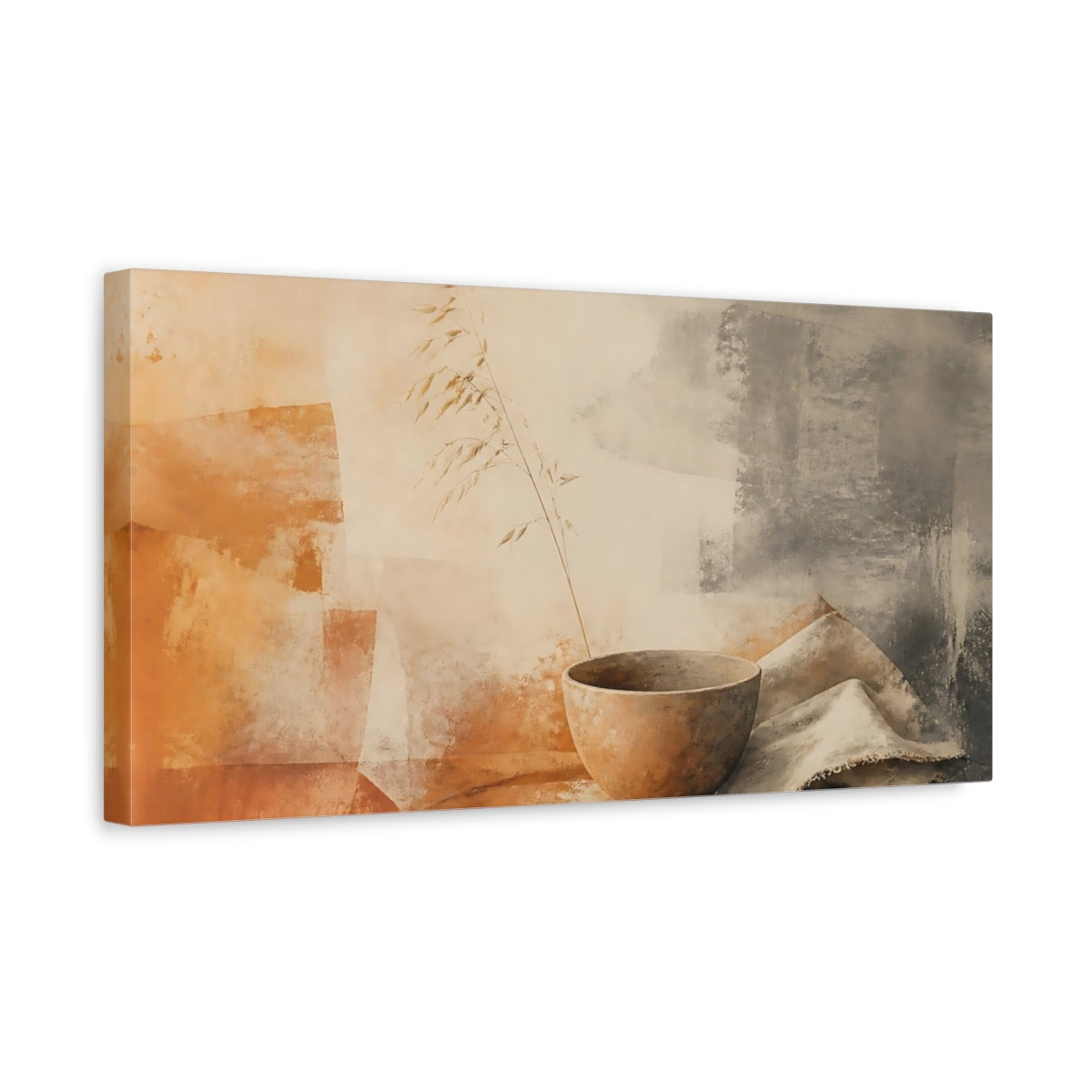Side Mockup 3. Terracotta Bowl With Grass shown as canvas print