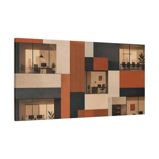 Main Mockup. Terracotta Office Facade shown as canvas print