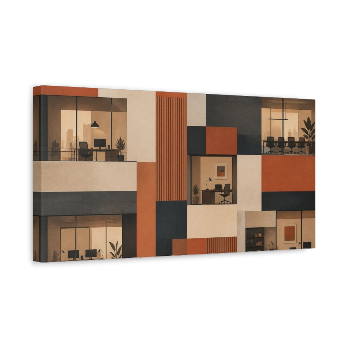 Side Mockup 3. Terracotta Office Facade shown as canvas print