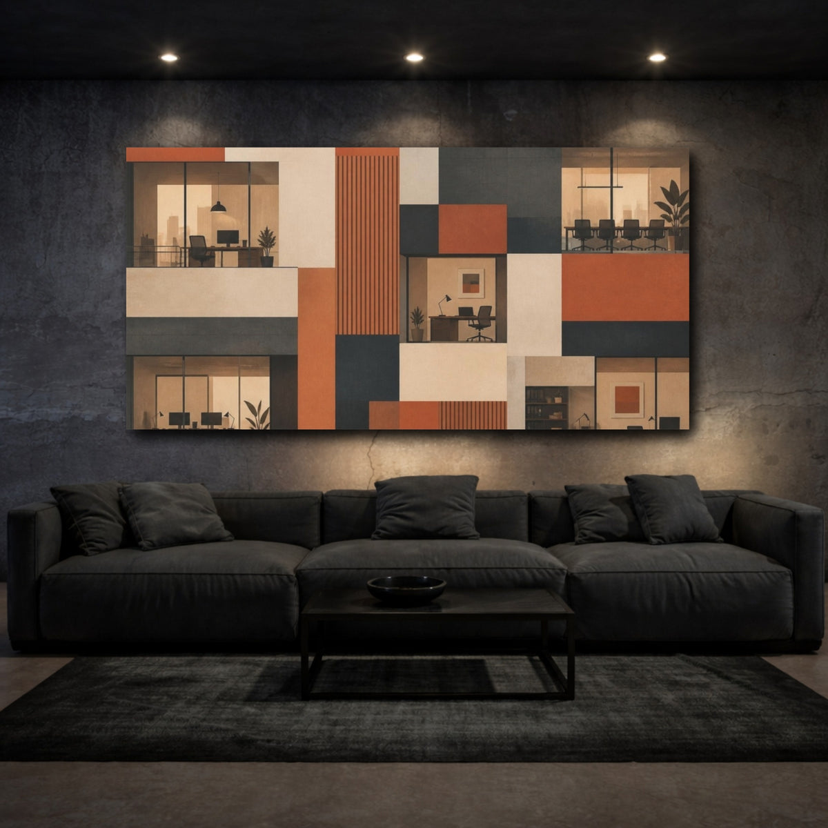 Mockup 3. Terracotta Office Facade shown as canvas print