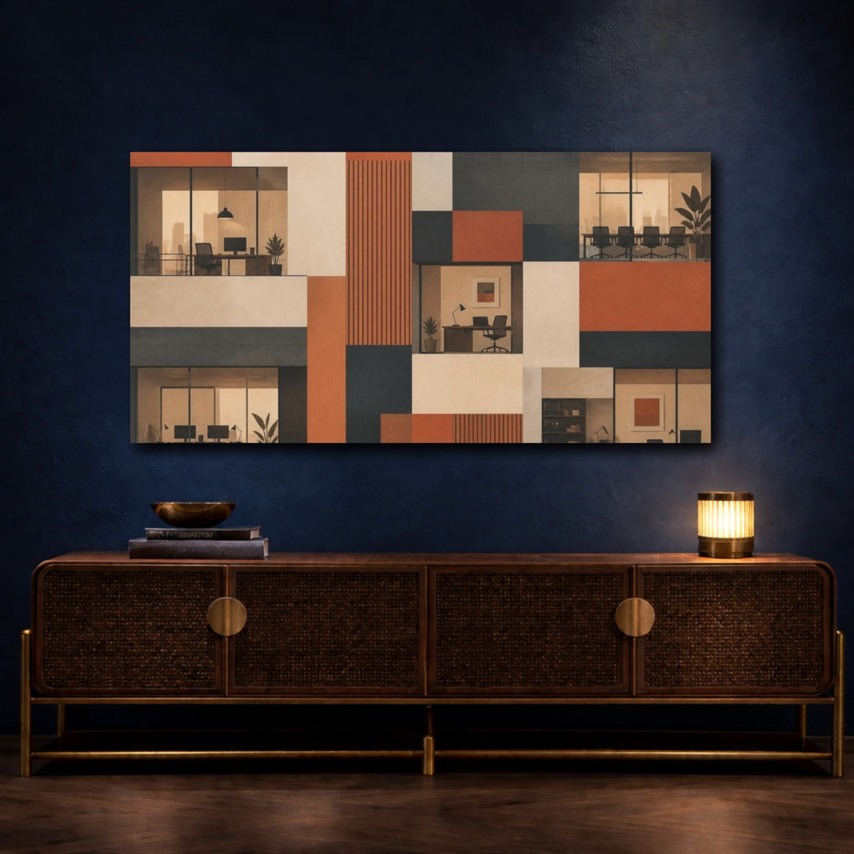 Mockup 4. Terracotta Office Facade shown as canvas print