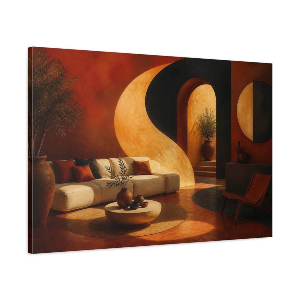 Main Mockup. Terracotta Sofa And Arch shown as canvas print