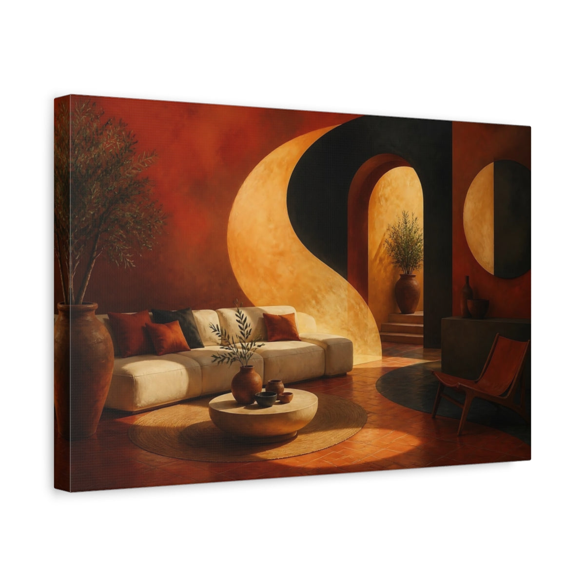 Side Mockup 4. Terracotta Sofa And Arch shown as canvas print