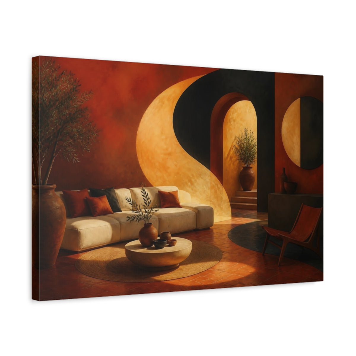 Side Mockup 3. Terracotta Sofa And Arch shown as canvas print