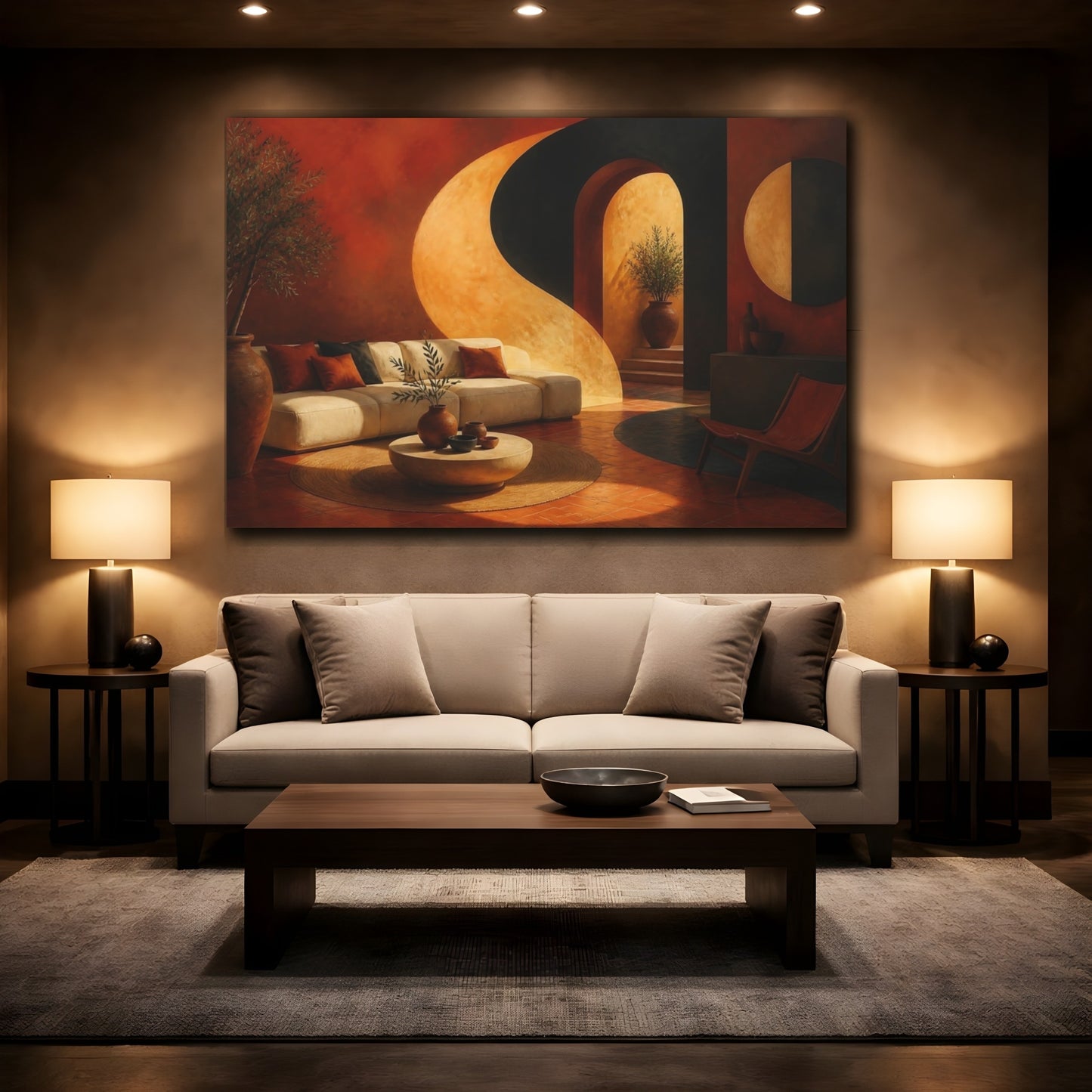 Mockup 2. Terracotta Sofa And Arch shown as canvas print
