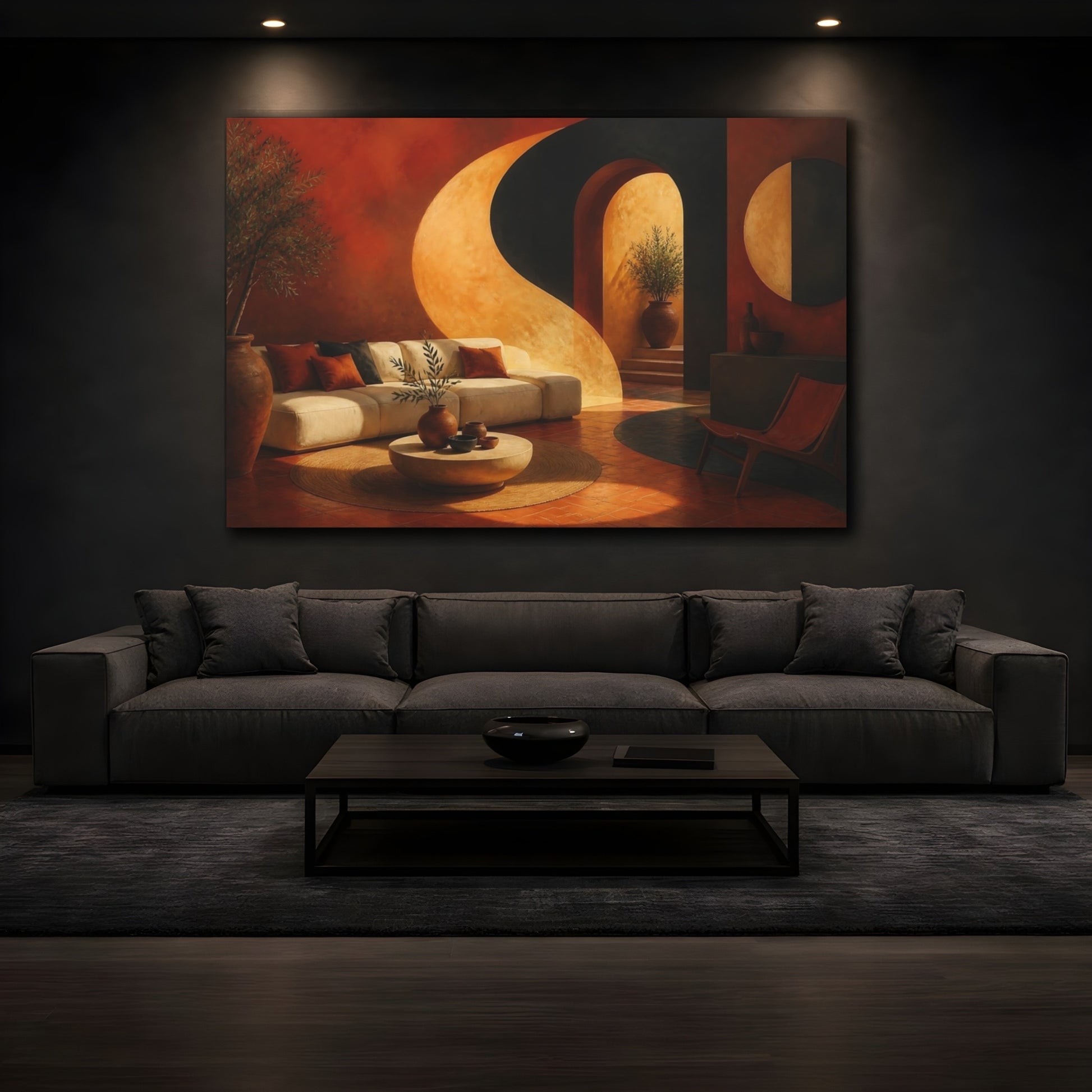Mockup 3. Terracotta Sofa And Arch shown as canvas print