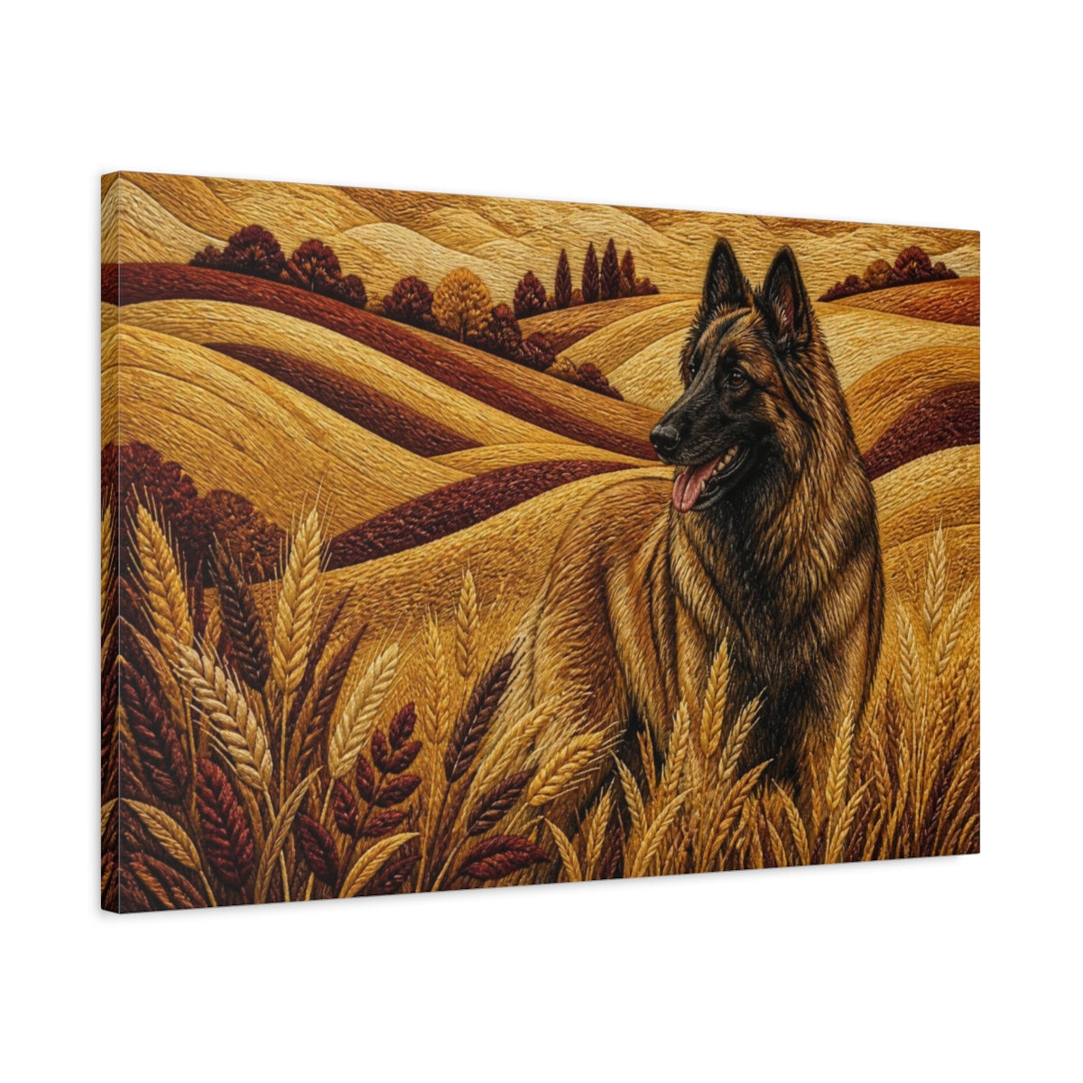 Side Mockup 2. Tervuren Pet In Wheat shown as canvas print