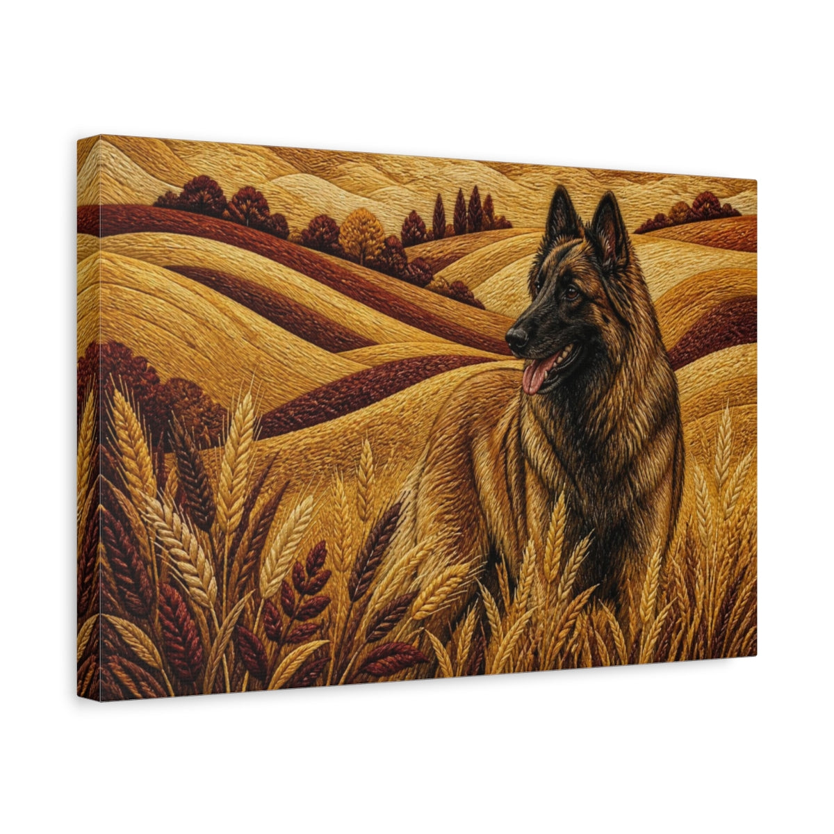 Side Mockup 4. Tervuren Pet In Wheat shown as canvas print