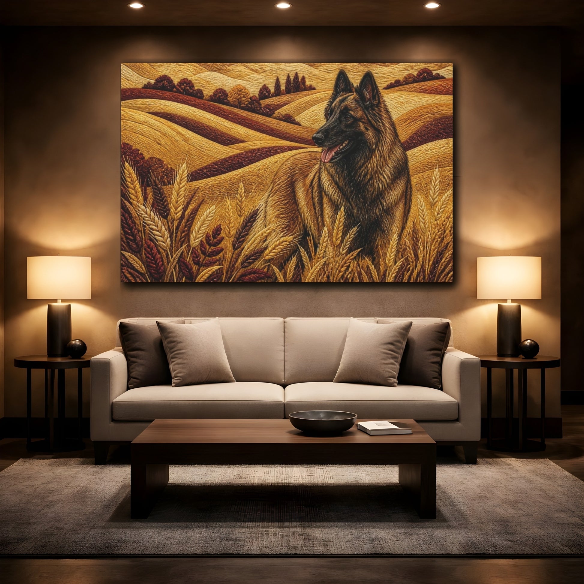 Mockup 2. Tervuren Pet In Wheat shown as canvas print