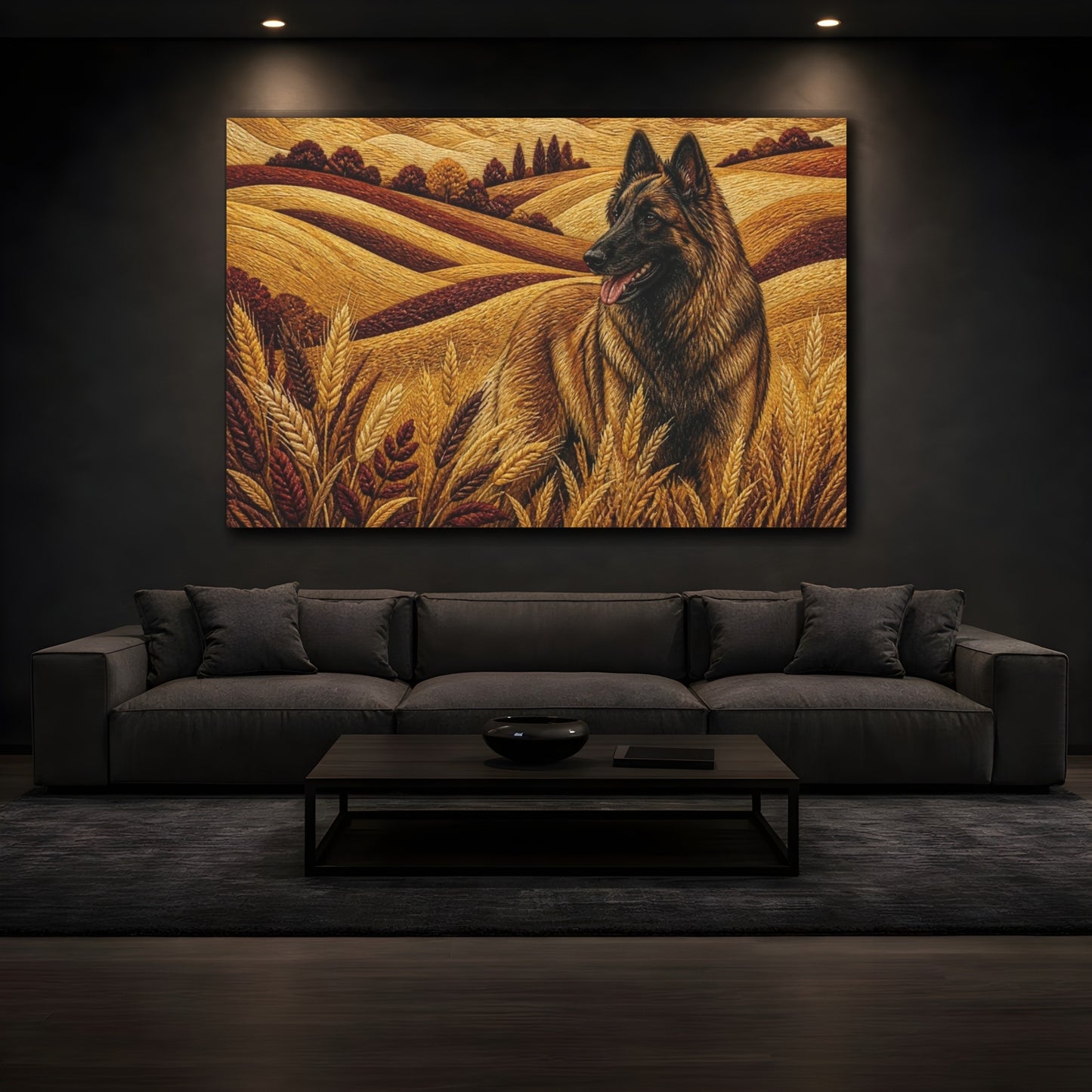 Mockup 3. Tervuren Pet In Wheat shown as canvas print