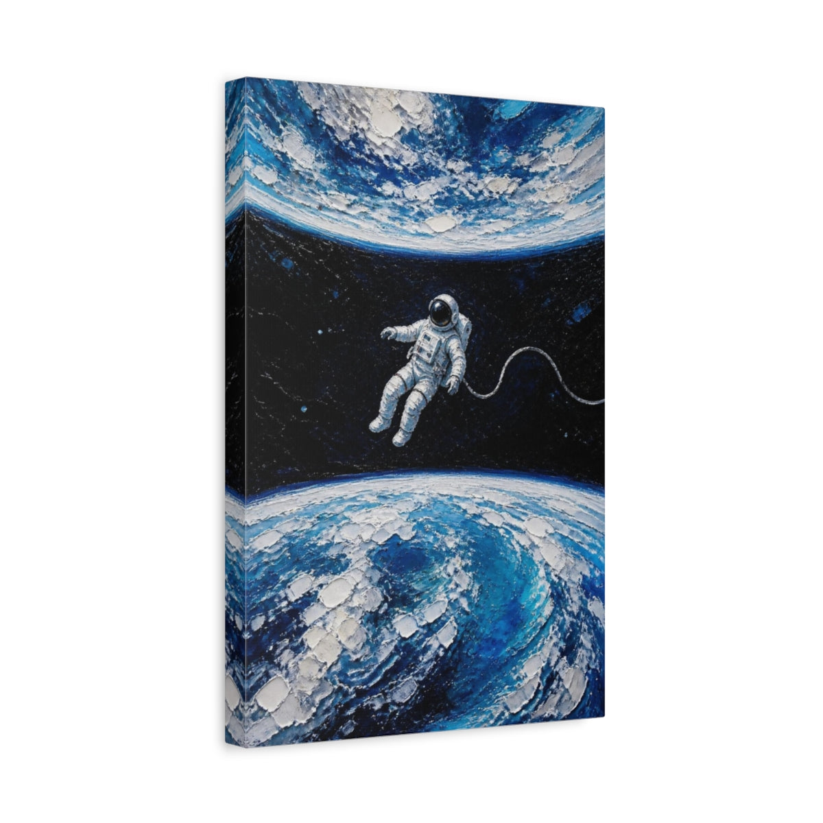 Side Mockup 4. Tethered Astronaut Over Earth shown as canvas print