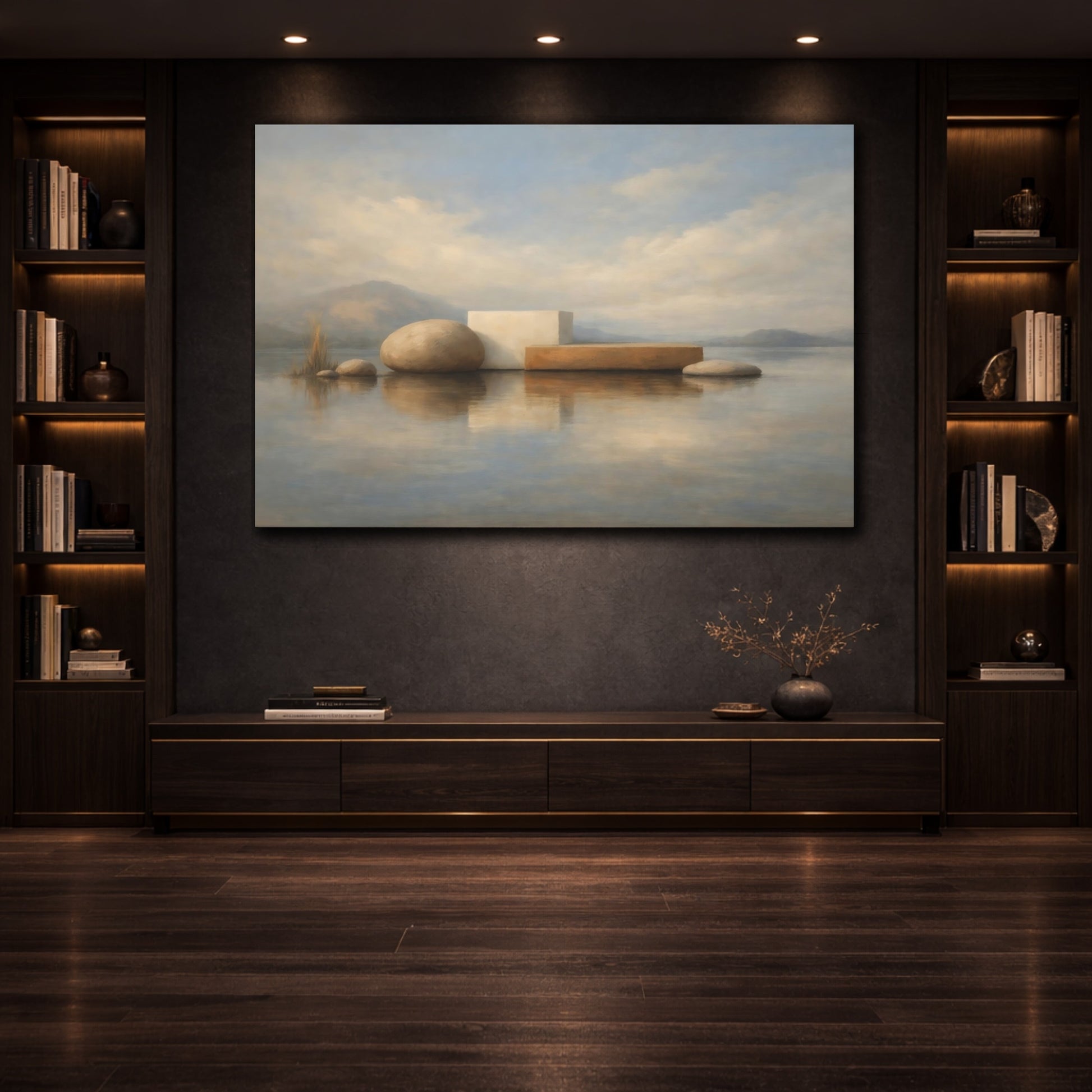 Mockup 3. Textured Calm Shape Interaction Minimal shown as stretched canvas wall art