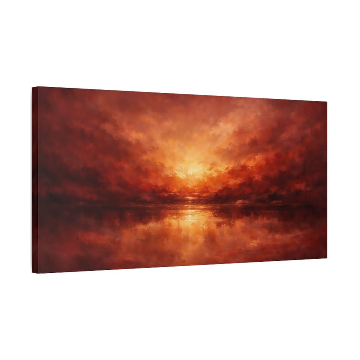 Side Mockup 2. Nature Sunset Red Orange Sunset shown as stretched canvas wall art
