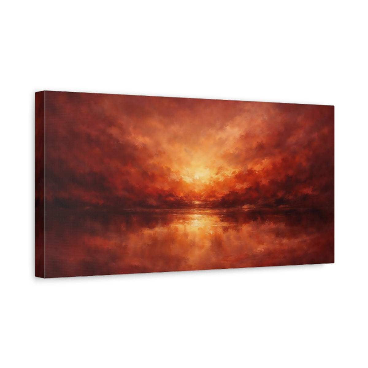 Side Mockup 3. Nature Sunset Red Orange Sunset shown as stretched canvas wall art