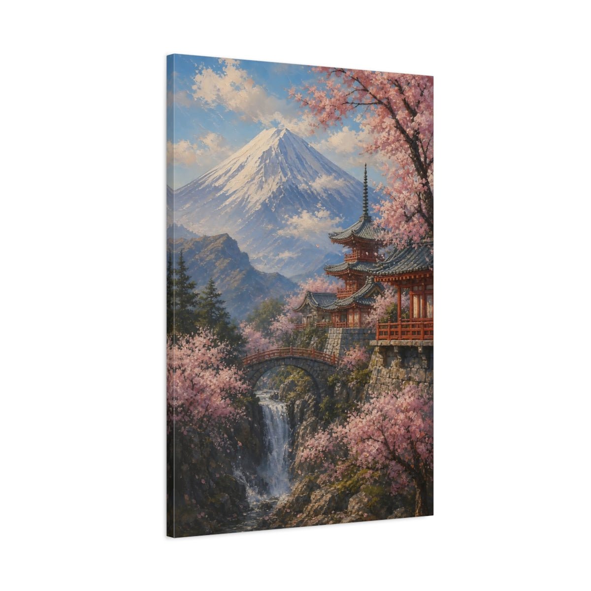 Textured Palette Knife Mountain Painting Cherry Canvas Wall Art Print – Impressionistic Living Room, Above Sofa - YesArtYes