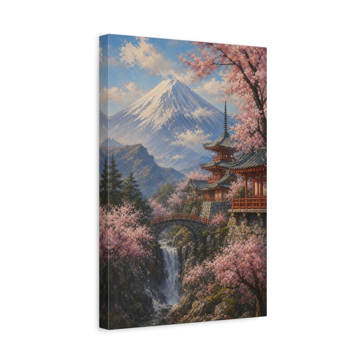 Textured Palette Knife Mountain Painting Cherry Canvas Wall Art Print – Impressionistic Living Room, Above Sofa - YesArtYes