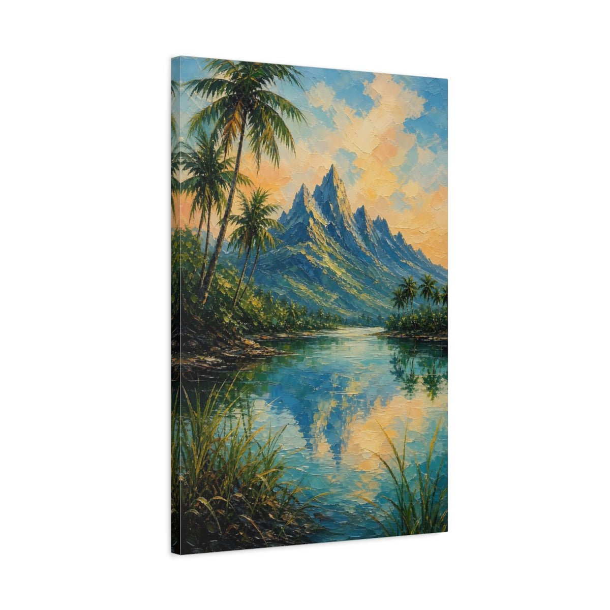 Textured Palette Knife Mountain Painting Coconut Canvas Print – Living Room, Above Fireplace, Multi - color - YesArtYes