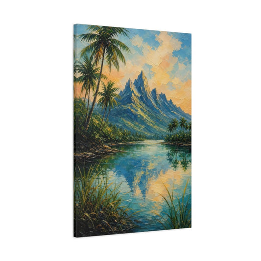 Textured Palette Knife Mountain Painting Coconut Canvas Print – Living Room, Above Fireplace, Multi - color - YesArtYes