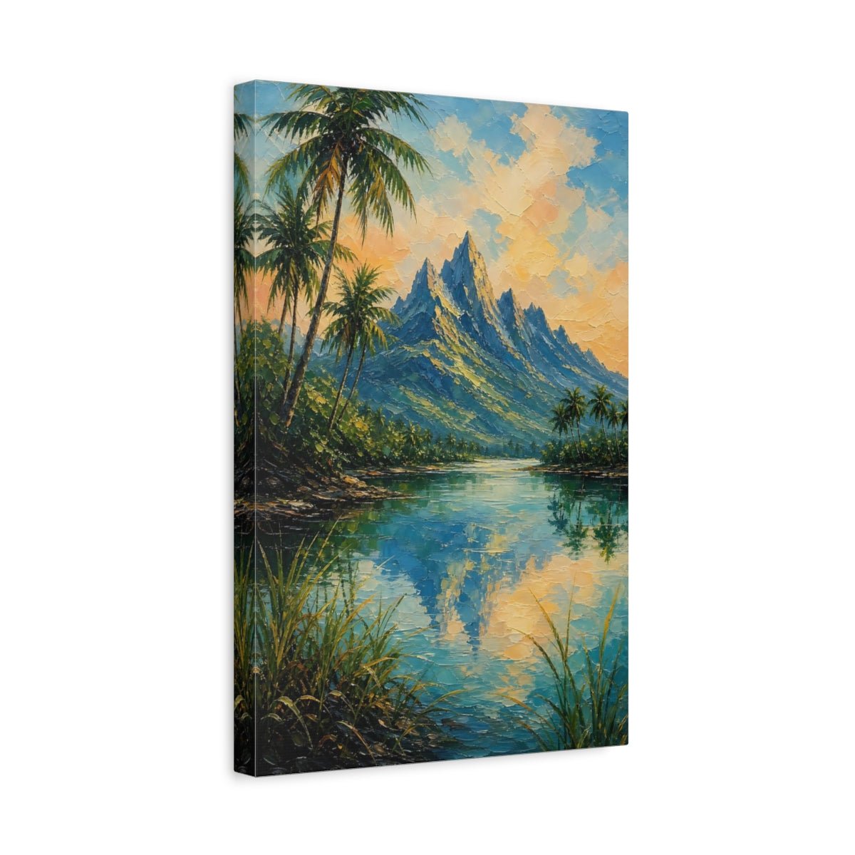 Textured Palette Knife Mountain Painting Coconut Canvas Print – Living Room, Above Fireplace, Multi - color - YesArtYes
