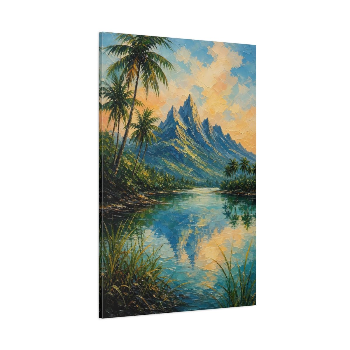 Textured Palette Knife Mountain Painting Coconut Canvas Print – Living Room, Above Fireplace, Multi - color - YesArtYes