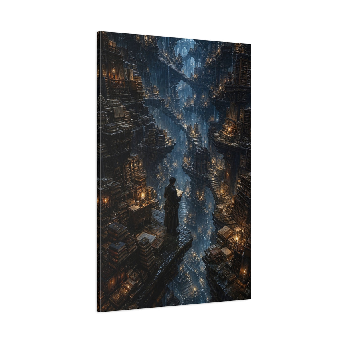 Side Mockup 1. The Endless Library shown as canvas print