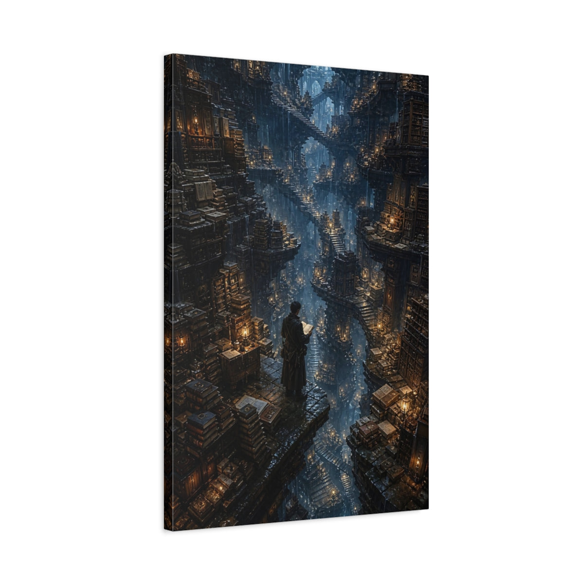 Side Mockup 2. The Endless Library shown as canvas print