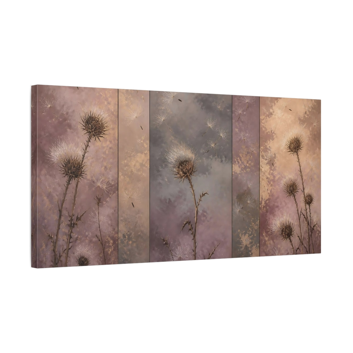 Side Mockup 1. Thistle Seedhead Study shown as canvas print