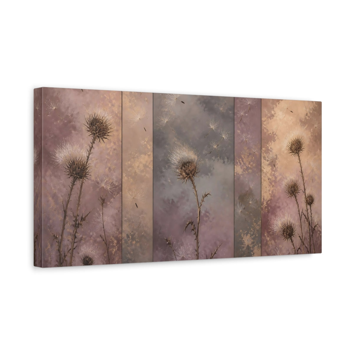 Side Mockup 3. Thistle Seedhead Study shown as canvas print