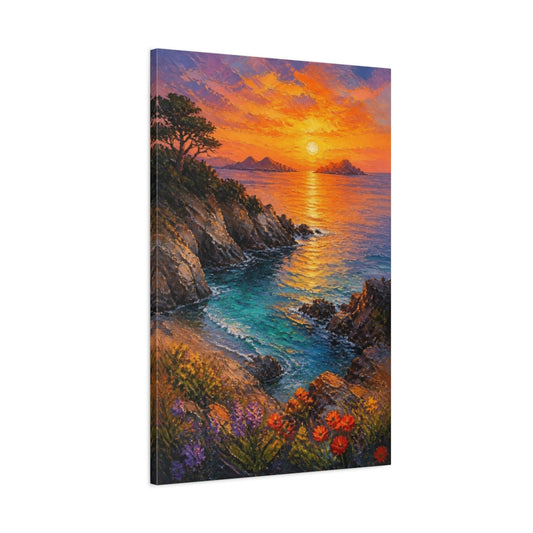 Main Mockup. Tidal Cove At Sunset shown as canvas print
