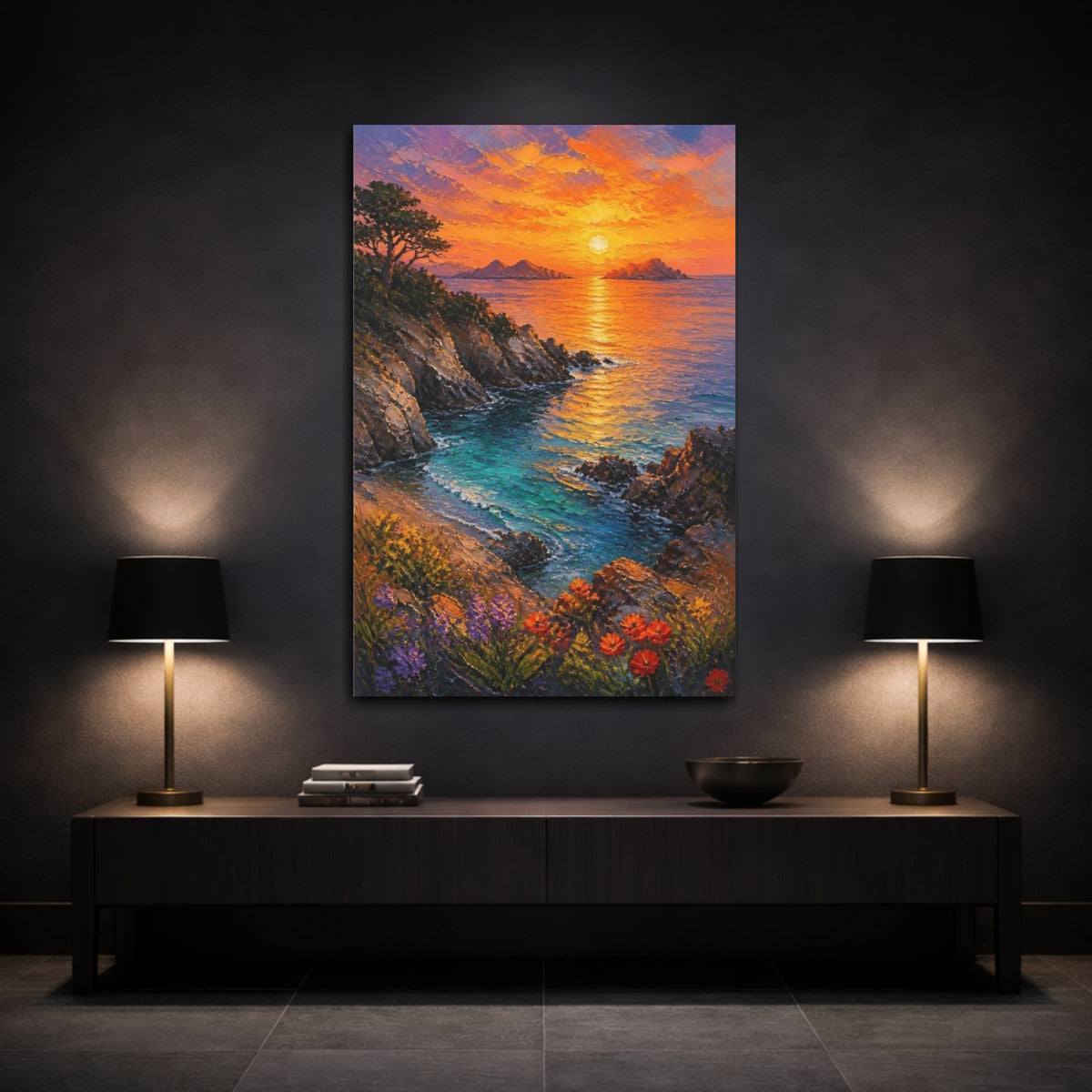 Mockup 3. Tidal Cove At Sunset shown as canvas print