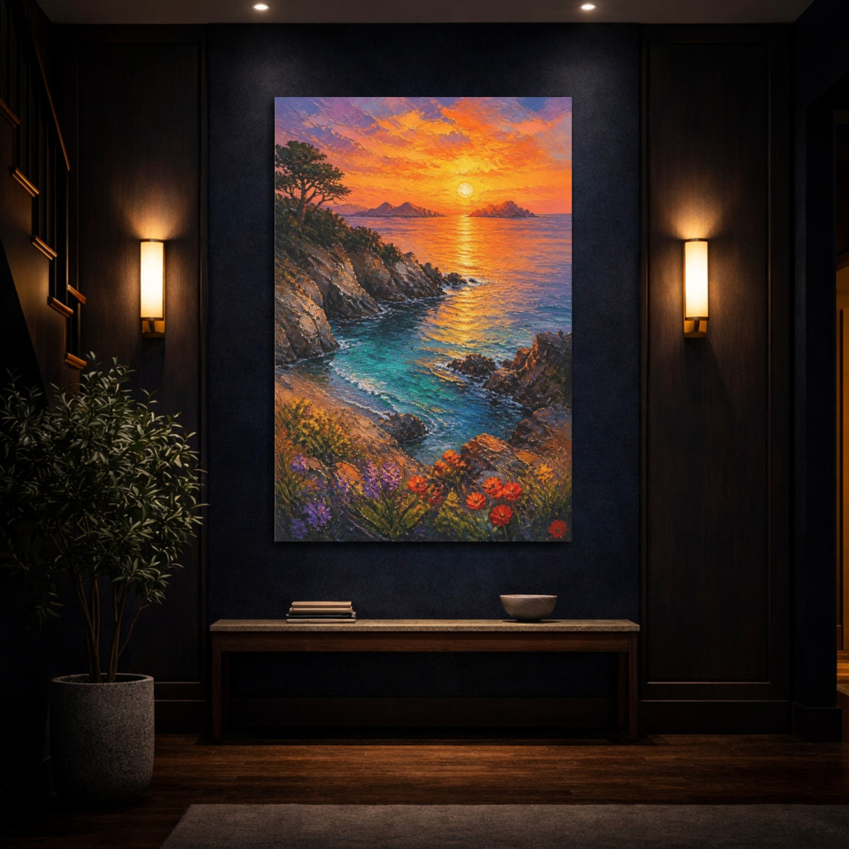 Mockup 4. Tidal Cove At Sunset shown as canvas print